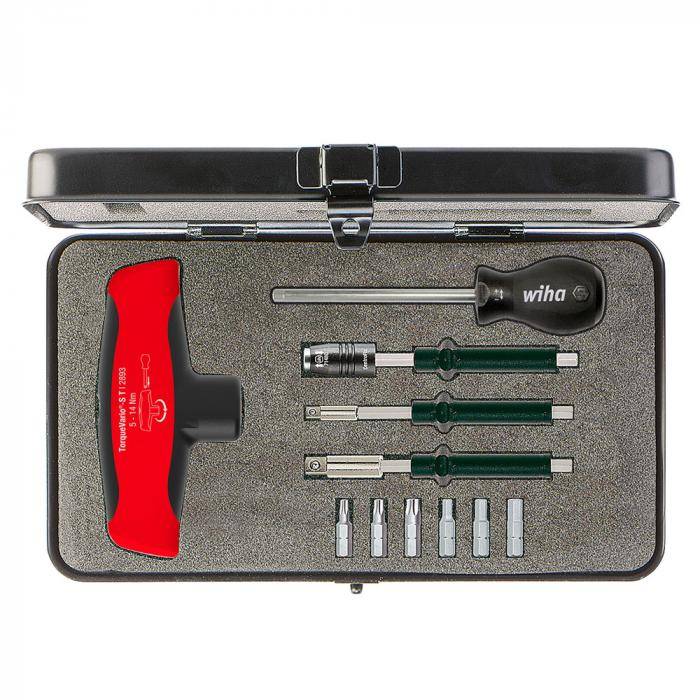 Drehmoment-Schraubendreher mit Quergriff Set - TorqueVario®-S - gemischt - 11-teilig - variabel einstellbare Drehmomentbegrenzung 5-14 Nm - in Box