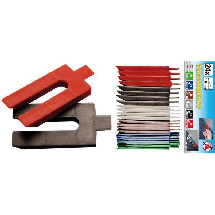 Unterlegkeile Set - Kunststoff - Höhe 1 bis 6 mm - 24-teilig