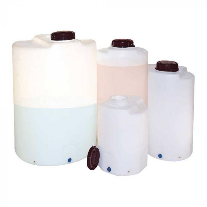 Misch-Dosierbehälter - LDPE - mit Weithals-Einfüllöffnung - Inhalt 60 l - Öffnung-Ø 132 mm - Ø 450 mm - Höhe 620 mm - Teilung 10 l
