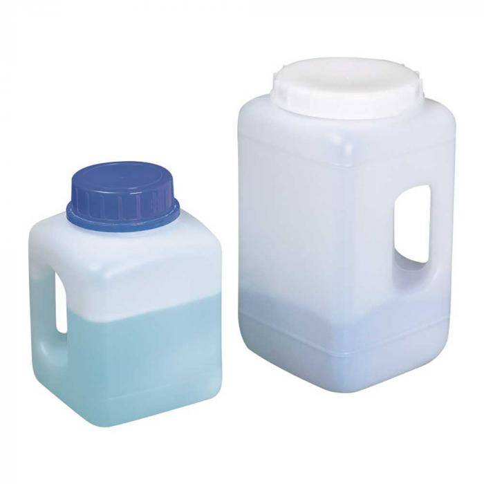 Weithalsbehälter mit Griff - HDPE - transparent - Inhalt 2300 ml - L x B 135 x 135 mm - Höhe mit Verschluss 192 mm - Hals-Ø innen 68, 5 mm - Gewind