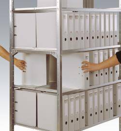 Büroregal "registra" - doppelt - Stahl - Höhe 2600mm - 2x7 Fachböd. - Tiefe 600mm - lichtgrau - pulverbeschichtet