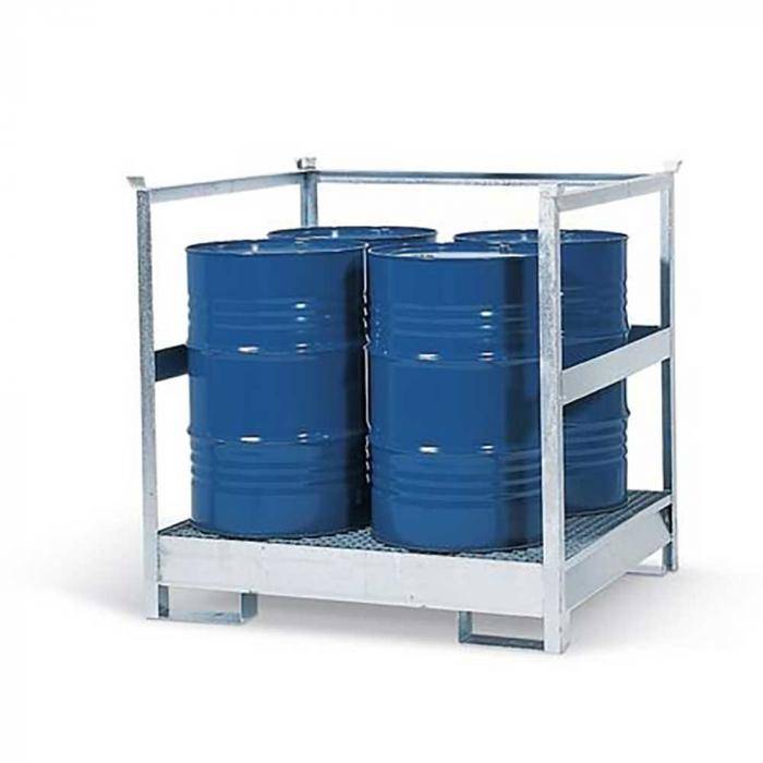 Gefahrstoffstation 4 P2-R - Stahl verzinkt - für 4 Fässer à 200 Liter - mit Rahmen - stapelbar