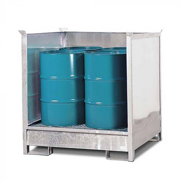 Gefahrstoffstation 4 P2-O-V50 - Stahl verzinkt - für 4 Fässer à 200 Liter - stapelbar