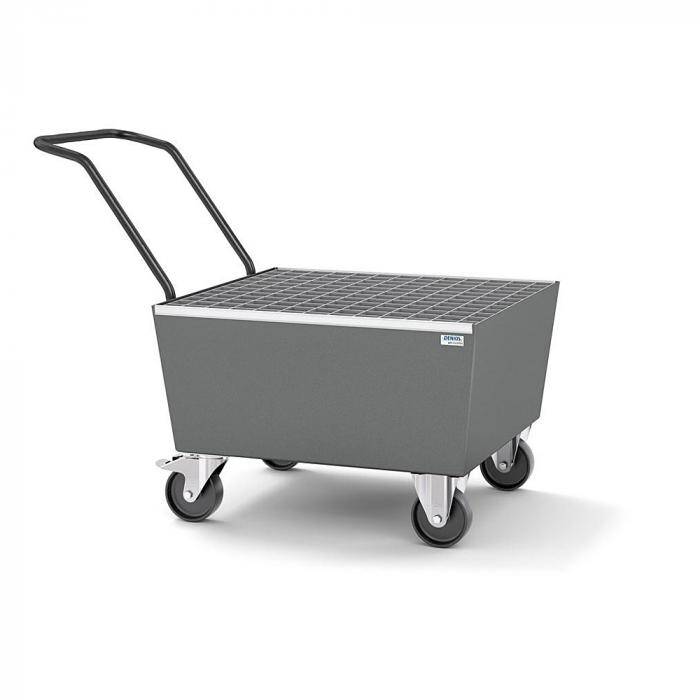 Fahrbare Auffangwanne pro-line - Stahl lackiert - Rollen elektr. leitfähig - Gitterrost verzinkt - für 1 Fass á 200 l