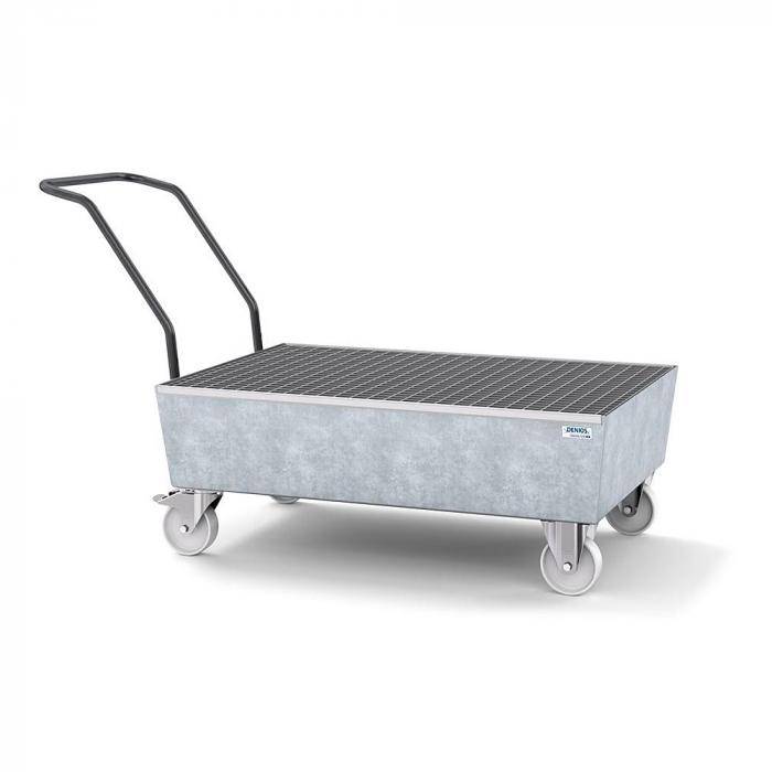 Fahrbare Auffangwanne classic-line - Stahl verzinkt - Gitterrost verzinkt - für 2 Fässer á 200 Liter