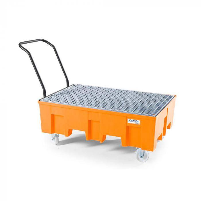 Auffangwanne base-line - Polyethylen (PE) - fahrbar - für 2 Fässer á 200 Liter - mit verzinktem Gitterrost