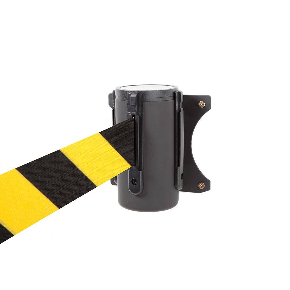 Wandmontage ALW 10 - Material Metall - Auszugslänge 3 m - Gurtfarbe gelb/schwarz gestreift - Gehäuse schwarz
