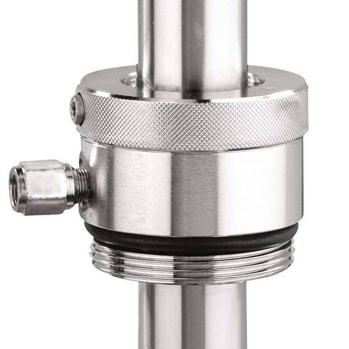 Fassverschraubung gasdicht - Messing vernickelt - R 2 " Feingewinde außen - Rückschlagventil mit 1/8 " Anschluss - Rohr-Ø 32 mm