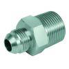 Eine Metallrohrarmatur mit Gewinde an den Enden zum Verbinden von Schläuchen oder Rohren.