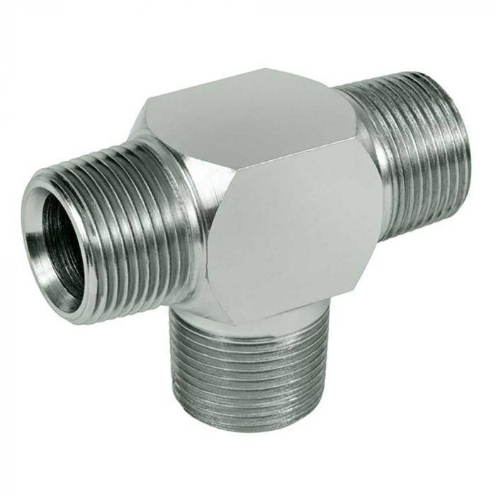 T-Stutzen - Stahl verchromt - 3 Außengewinde NPT 1/8"
