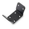 Eine schwarze Metallwinkelklammer in L-Form mit vier Schraubenlöchern, entwickelt zur Montage und Unterstützung.