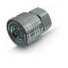 Ein metallischer sechseckiger Kopplungsstecker, hauptsächlich für industrielle oder technische Anwendungen verwendet, dargestellt aus einem seitlichen Blickwinkel.
