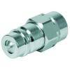 Eine metallische Schnellverschluss-Armatur, zylindrisch mit Rillen, die üblicherweise in hydraulischen oder pneumatischen Systemen zur einfachen Verbindung und Trennung verwendet wird.