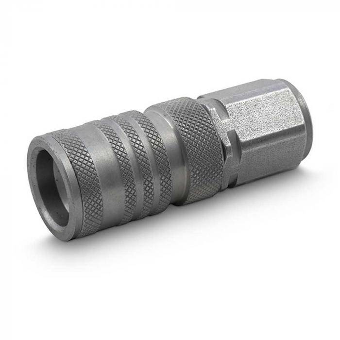 Steckkupplung - Muffe - Stahl verchromt - DN 6 - Size 4 - BG 1 - G 1/4" - 300 bar - Außen-Ø 26 mm - Länge Muffe 66 mm - SW 22 mm