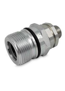Ein Metall-Hydraulikadapter mit Außengewinde und O-Ring, der zum Verbinden von Hydrauliksystemen verwendet wird.