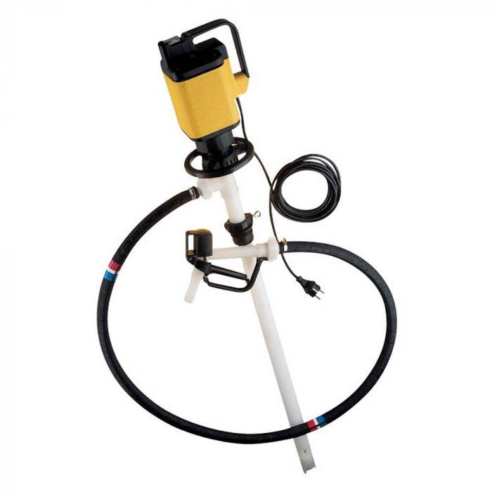 Fasspumpe für konzentrierte Säuren und Laugen - Fördermenge 80l/min. - mit 2 m Spezialchemieschlauch - Rohr-Ø 41 mm - Motor 230 V - Eintauchtiefe