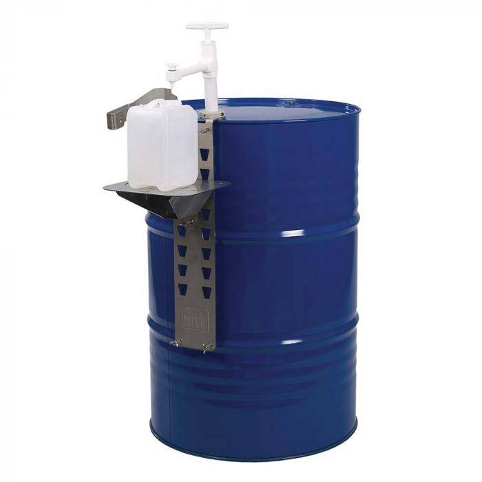 Fasshalterung - zum Abstellen von Gebinden - Edelstahl - höhenverstellbare Abstellfläche - für Fässer bis zu 220 Liter - Tragkraft 10 kg