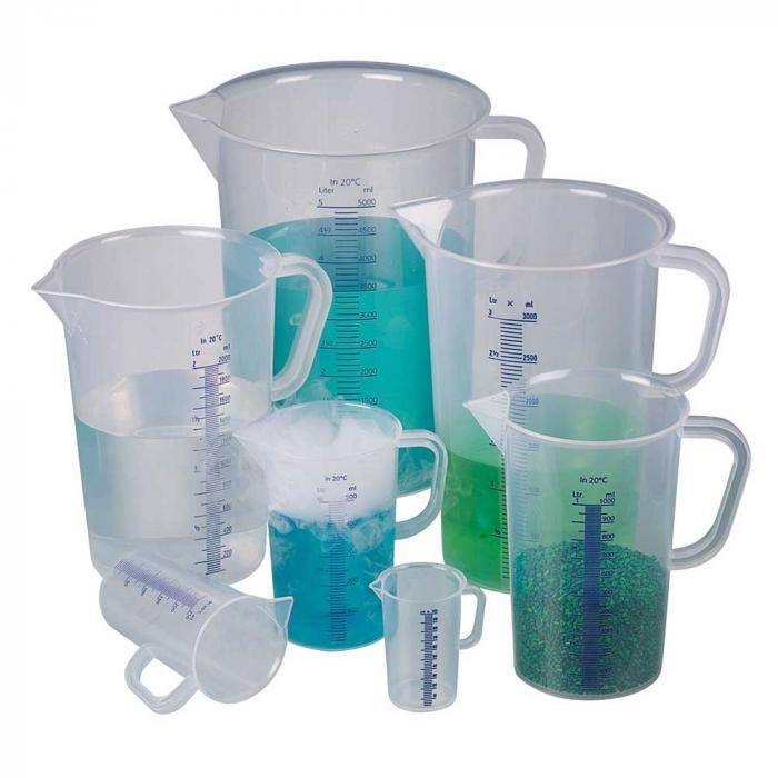 Messbecher mit Henkel - PP - erhabene blaue Skala - Inhalt 100 ml - Durchmesser oben 50 mm - Durchmesser unten 40 mm - Höhe 80 mm