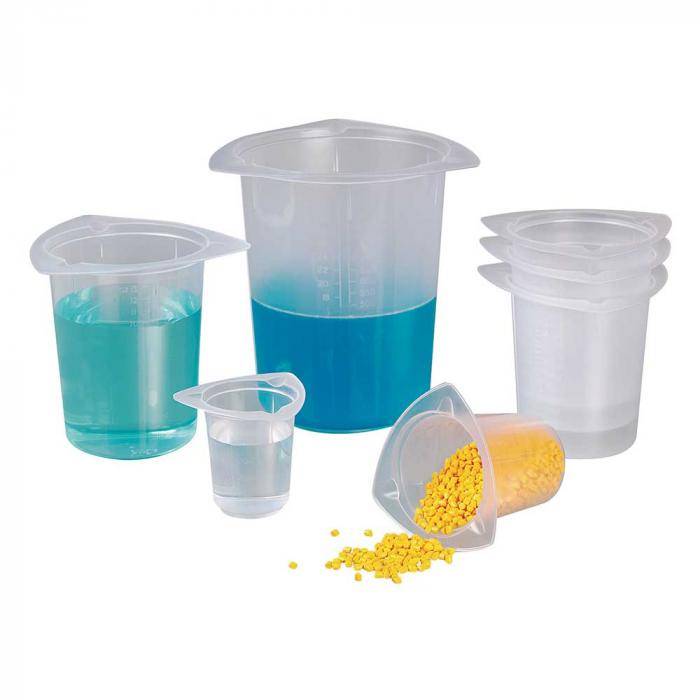 Universal-Messbecher - PP - mit Ausgusslippen und unzerstörbarer Graduierung - Inhalt 50 ml - Durchmesser unten 31 mm - Durchmesser oben 45 mm