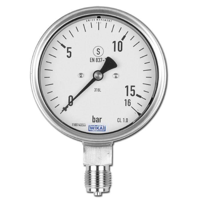 Manometer - Klasse 1,0 - Ø 100 mm - Abgang unten - bis 600bar Messbereich - Sicherheitsausführung Rohrfeder-Sicherheitsmanometer - Skala in bar