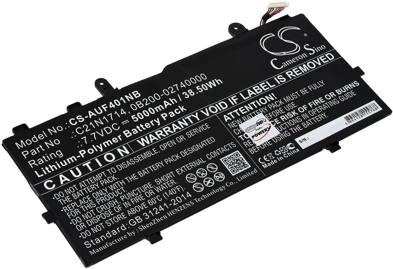 Powery Akku für Laptop Asus TP401CA-EC108T, 7,7V, Li-Polymer