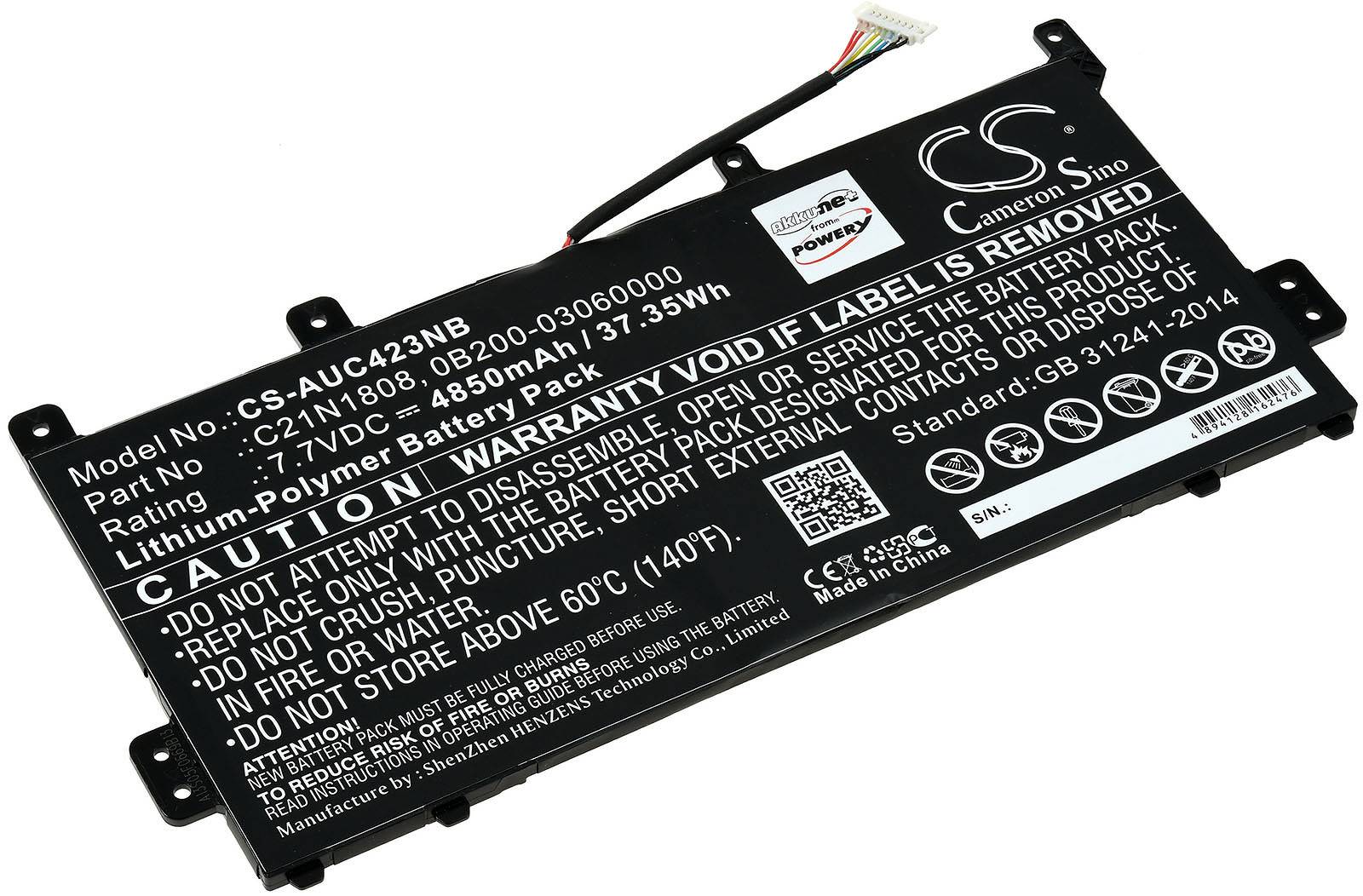 Powery Akku für Laptop Asus C523NA-EJ0058, 7,7V, Li-Polymer