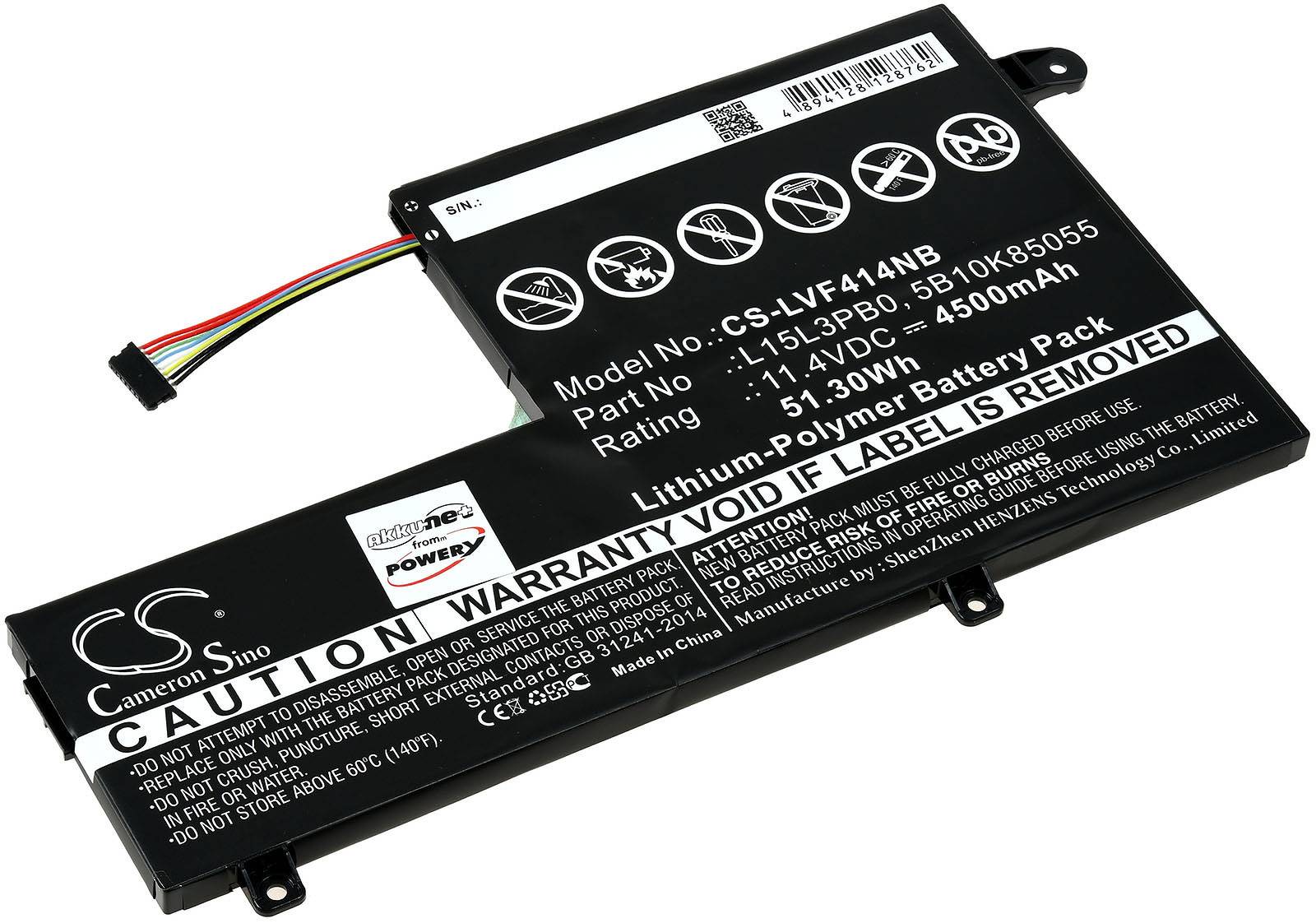 Powery Akku für Laptop Lenovo 80SA0002US, 11,4V, Li-Polymer