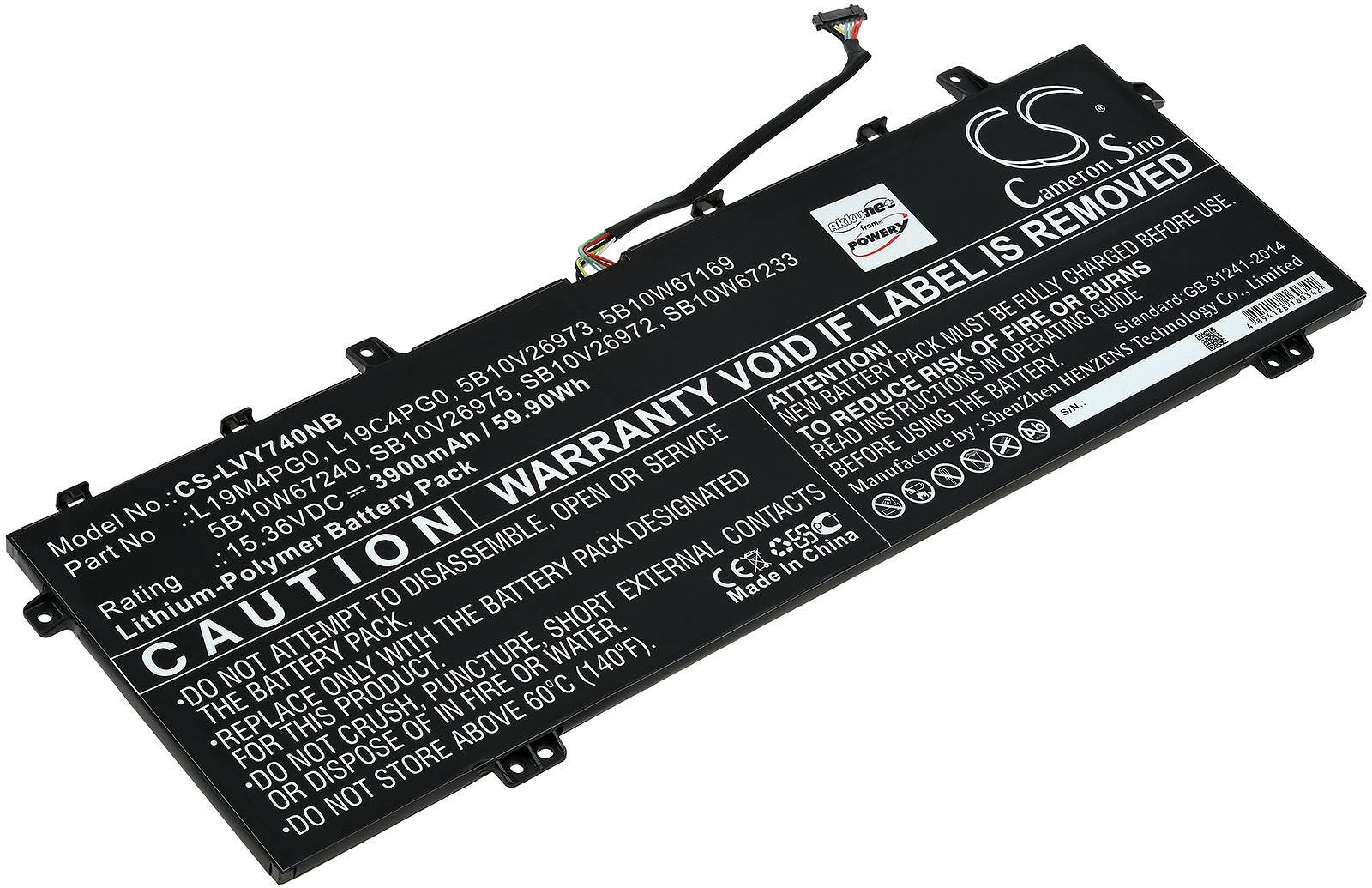 Powery Akku für Laptop Lenovo Legion Y740S-15IMH, 15,36V, Li-Polymer