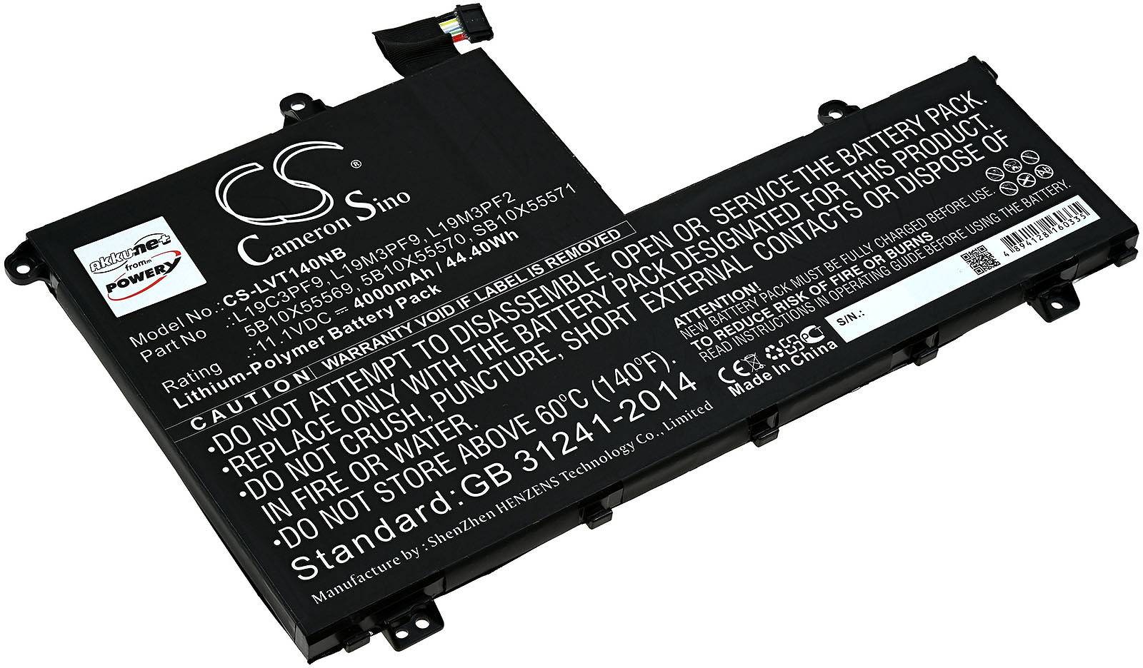Powery Akku kompatibel mit Lenovo Typ L19C3PF1, 11,1V, Li-Polymer