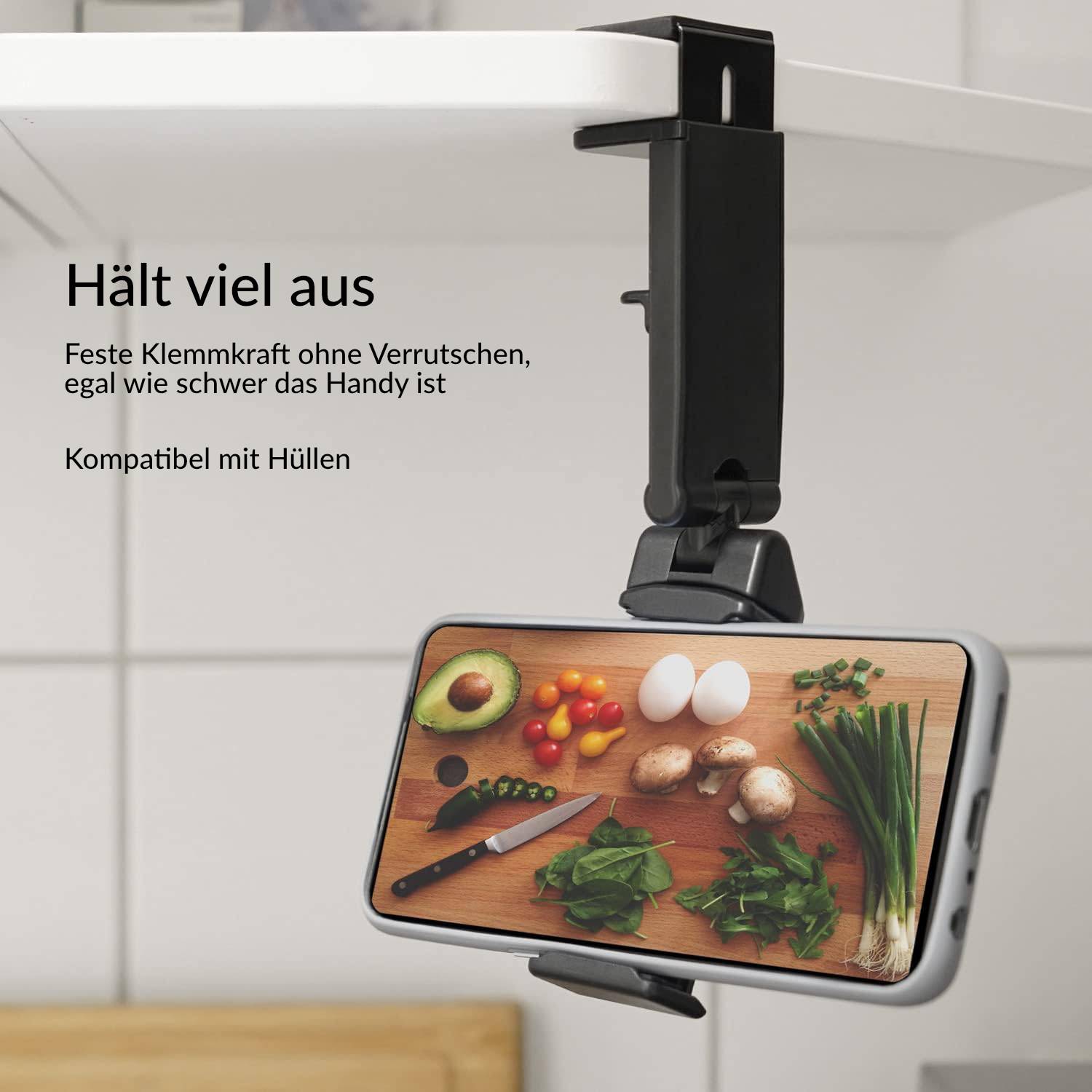 Wicked Chili 1x faltbare Handyhalterung für iPhone & Samsung Klemme - Universal für Reise, Arbeit, Schreibtisch & Küche