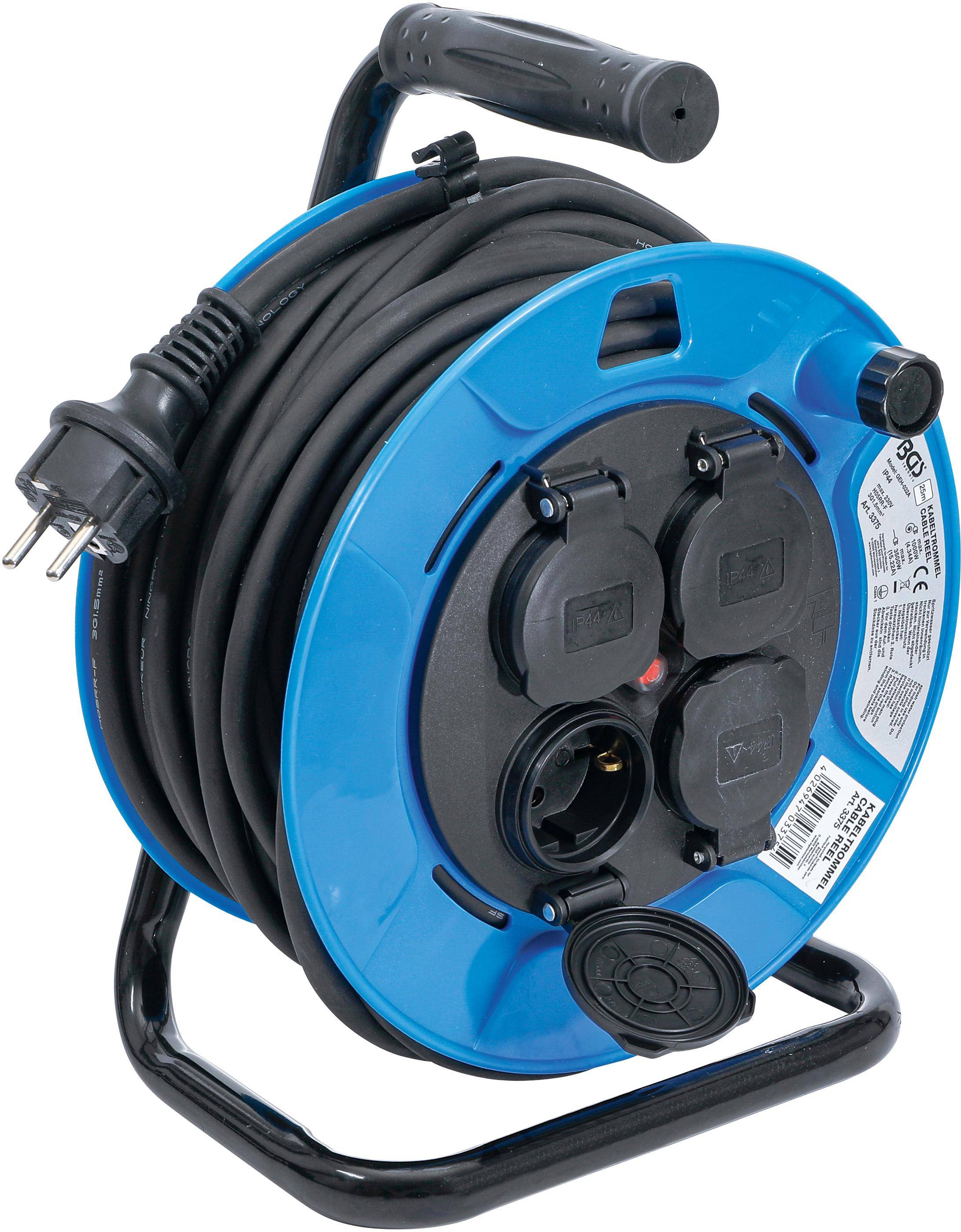 BGS technic Kabeltrommel | 25 m | 3 x 1,5 mm² | 4 Steckdosen mit