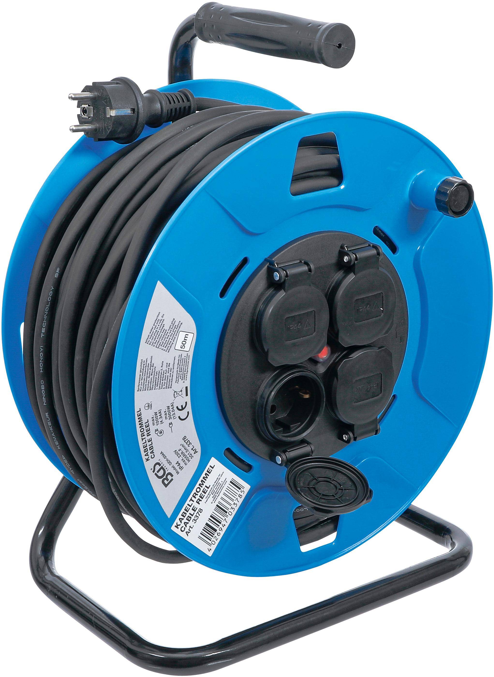 BGS technic Kabeltrommel | 50 m | 3 x 1,5 mm² | 4 Steckdosen mit