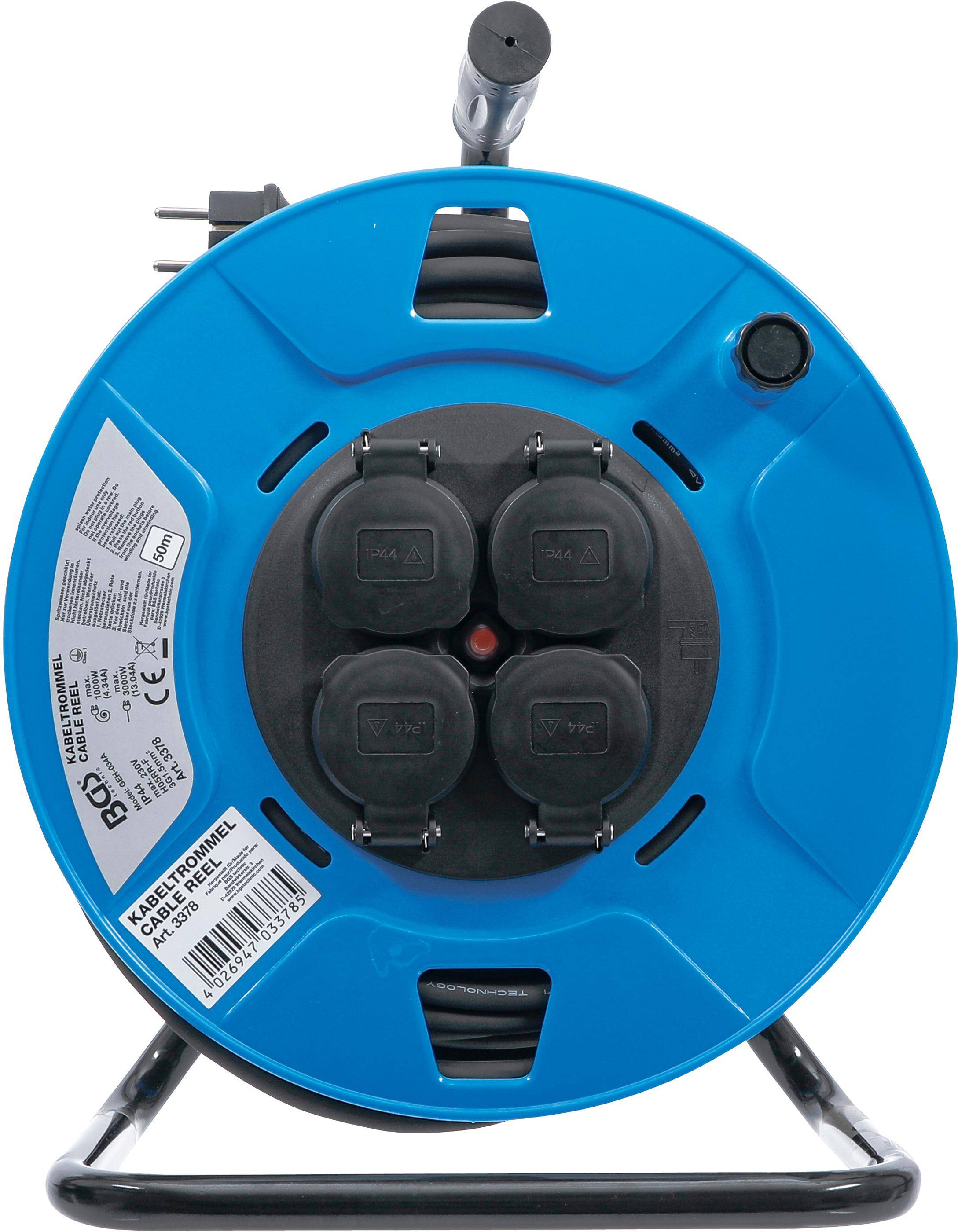 BGS technic Kabeltrommel | 50 m | 3 x 1,5 mm² | 4 Steckdosen mit
