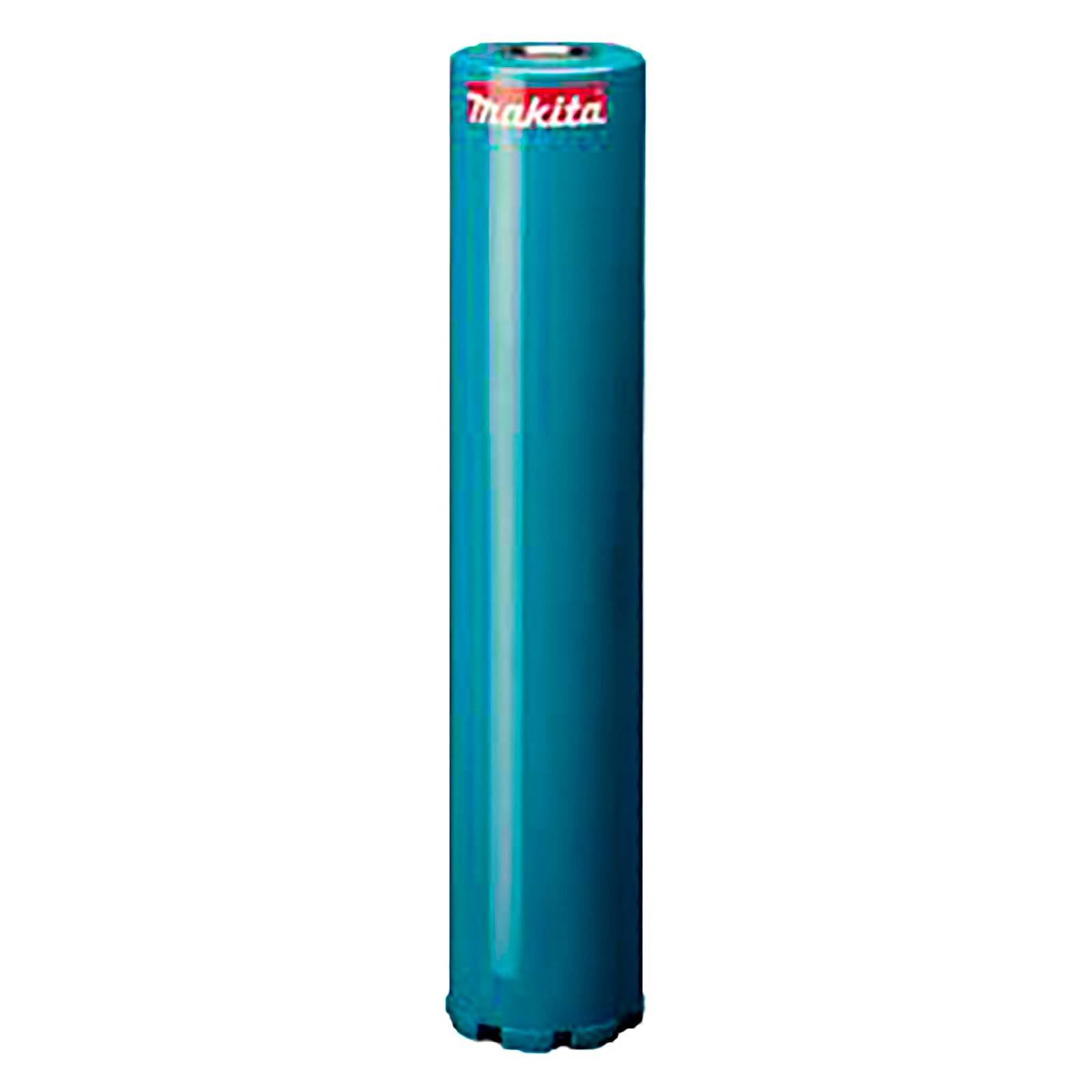 Ein hoher, zylindrischer blauer Makita-Werkzeugzubehör, möglicherweise ein Bohrer oder eine ähnliche Erweiterung, mit dem Makita-Logo an der Spitze.