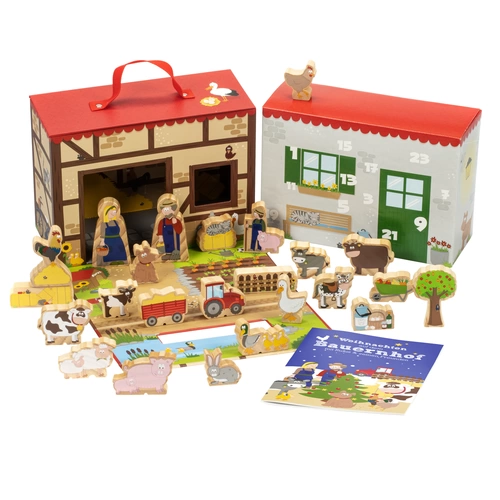yoamo Bauernhof Adventskalender für Kinder mit 24 Holzfiguren, hochwertigem Spielkoffer und weihnachtlicher Tier-Geschichte, mehrfarbig, 27-teilig yoamo Bauernhof Adventskalender für Kinder mit 24 Holzfiguren, hochwertigem Spielkoffer und weihnachtlicher Tier-Geschichte, mehrfarbig, 27-teilig