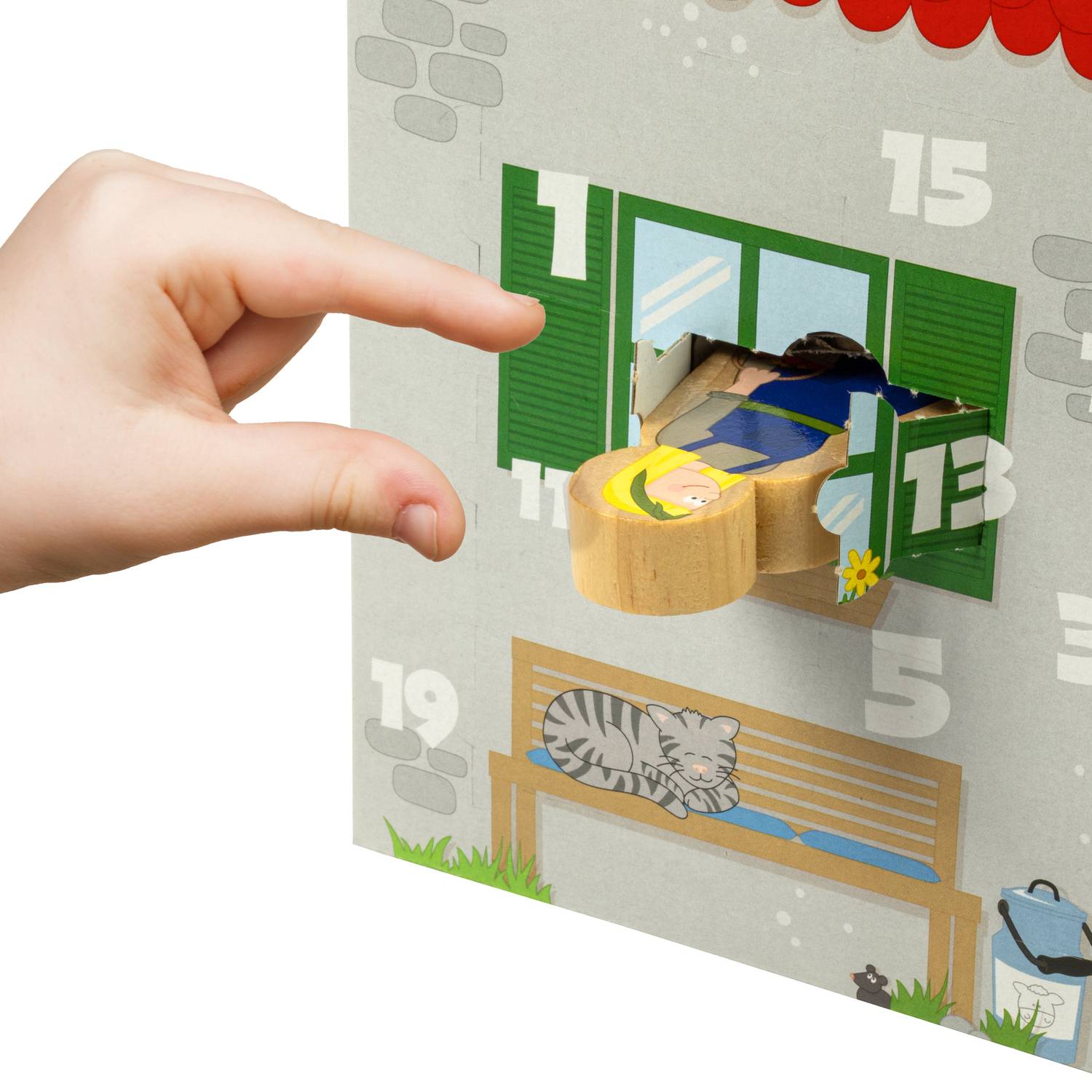 yoamo Bauernhof Adventskalender für Kinder mit 24 Holzfiguren, hochwertigem Spielkoffer und weihnachtlicher Tier-Geschichte, mehrfarbig, 27-teilig