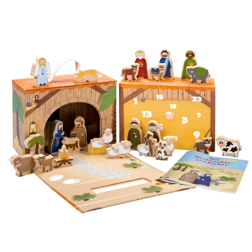 yoamo Spielkrippe Adventskalender für Kinder mit 24 Holzfiguren, hochwertigem Spielkoffer und Weihnachts-Geschichte, 27-teilig (1 Set) yoamo Spielkrippe Adventskalender für Kinder mit 24 Holzfiguren, hochwertigem Spielkoffer und Weihnachts-Geschichte, 27-teilig (1 Set)
