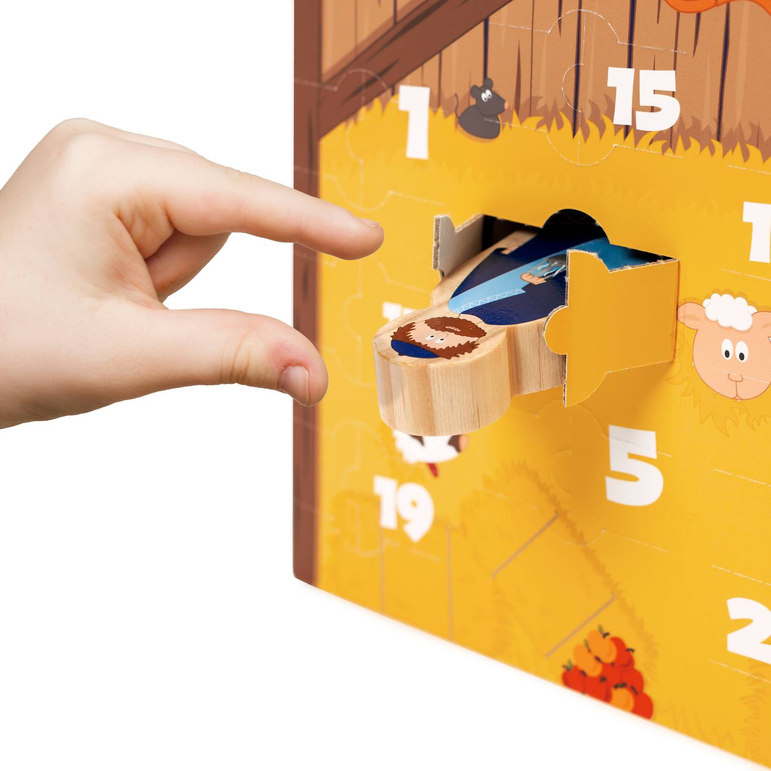 yoamo Spielkrippe Adventskalender für Kinder mit 24 Holzfiguren, hochwertigem Spielkoffer und Weihnachts-Geschichte, 27-teilig (1 Set)