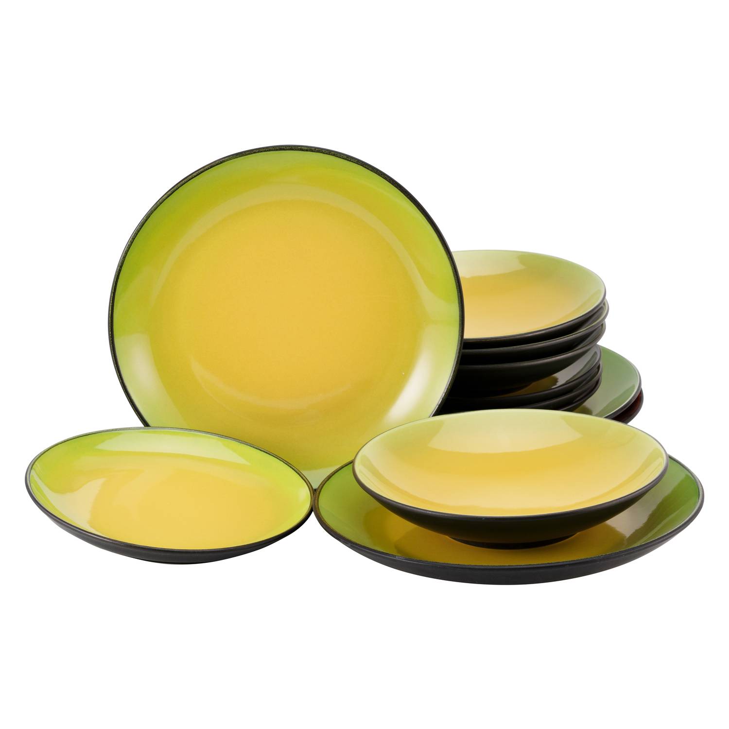 CreaTable 20229 Tafelservice Hot Green für 4 Personen, Steinzeug, grün/gelb (1 Set, 12-teilig)