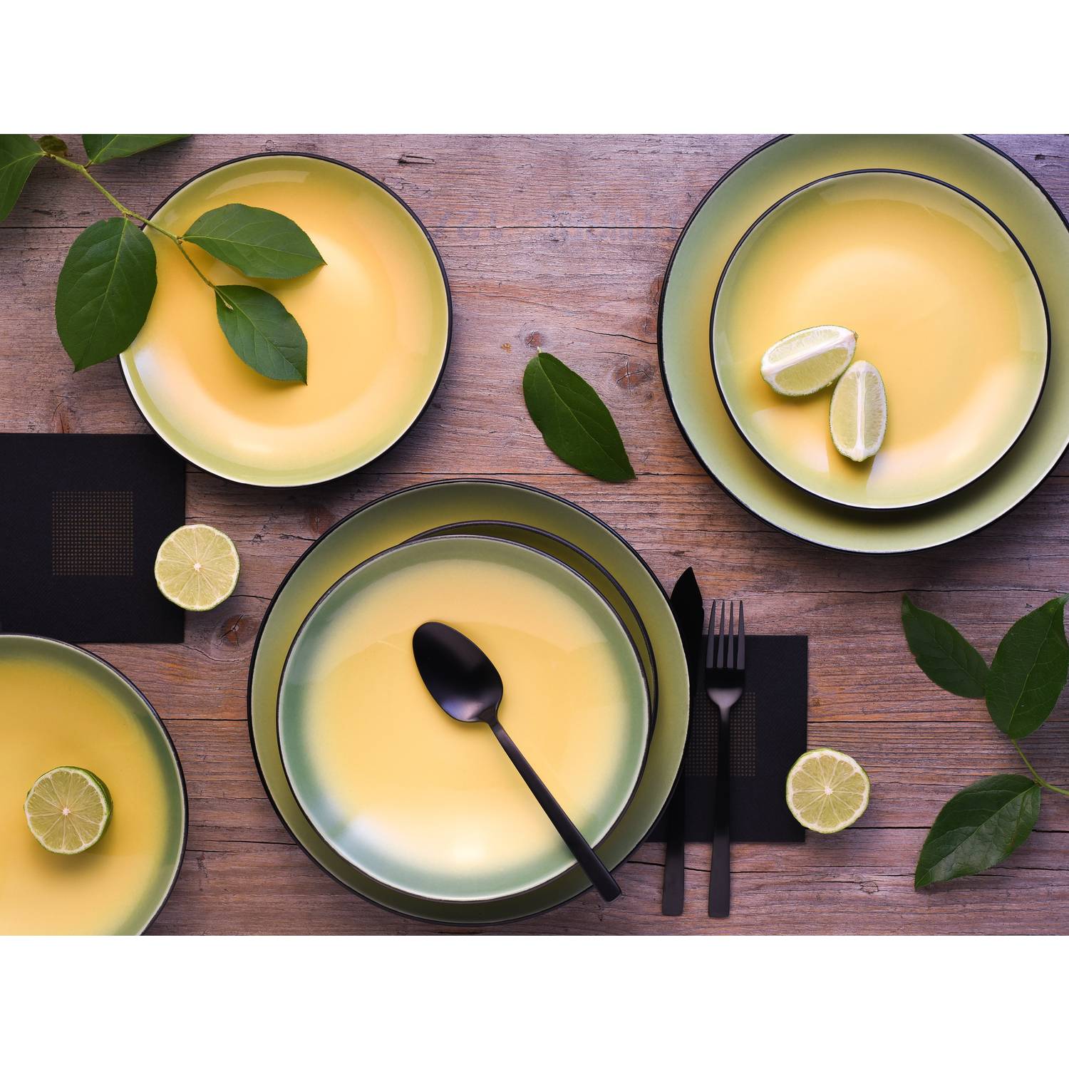CreaTable 20229 Tafelservice Hot Green für 4 Personen, Steinzeug, grün/gelb (1 Set, 12-teilig)