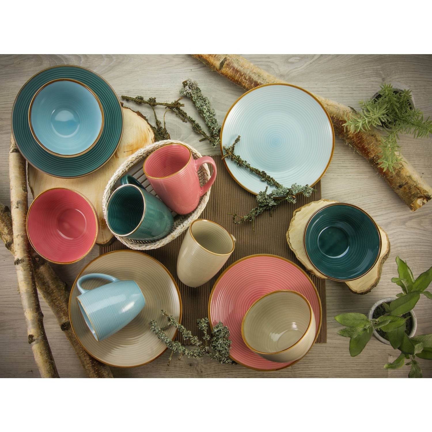 CreaTable 22245 Frühstücksset Cosy Morning für 8 Personen, Steinzeug, mehrfarbig (1 Set, 12-teilig)