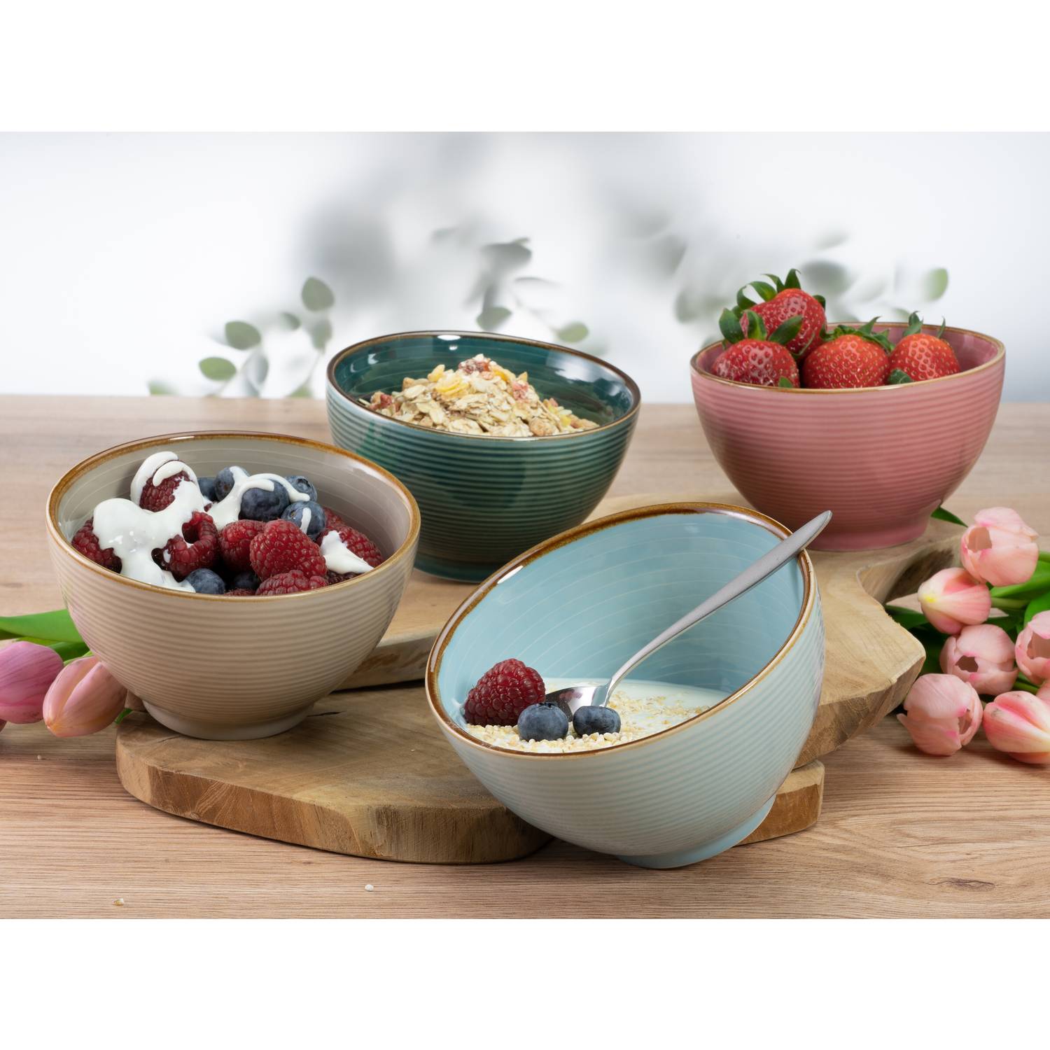 CreaTable 22245 Frühstücksset Cosy Morning für 8 Personen, Steinzeug, mehrfarbig (1 Set, 12-teilig)