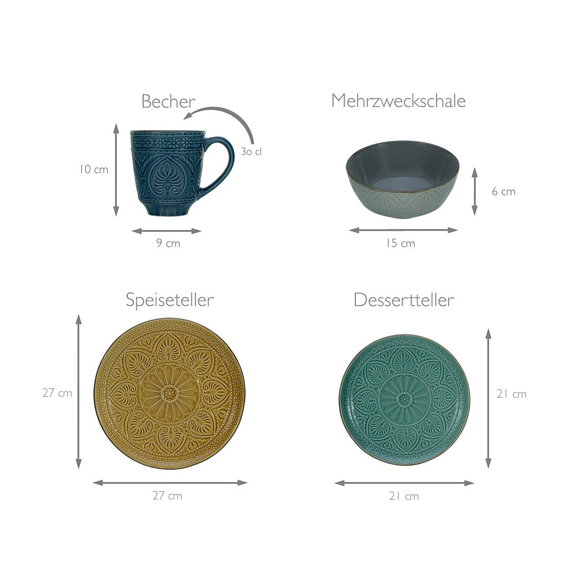 CreaTable 22561 Kombiservice Samarkand für 4 Personen, Steinzeug, mehrfarbig (1 Set, 16-teilig)