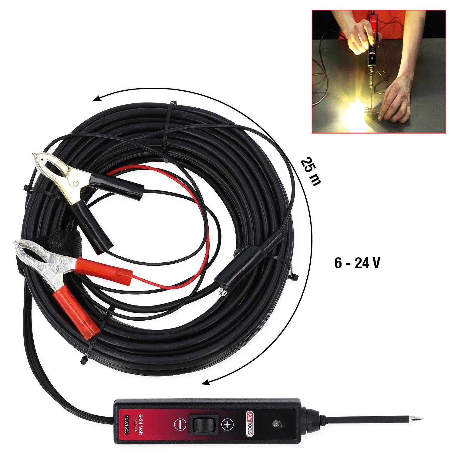 KS TOOLS Funktionsprflampe 6-24V DC mit 25 Meter Kabel