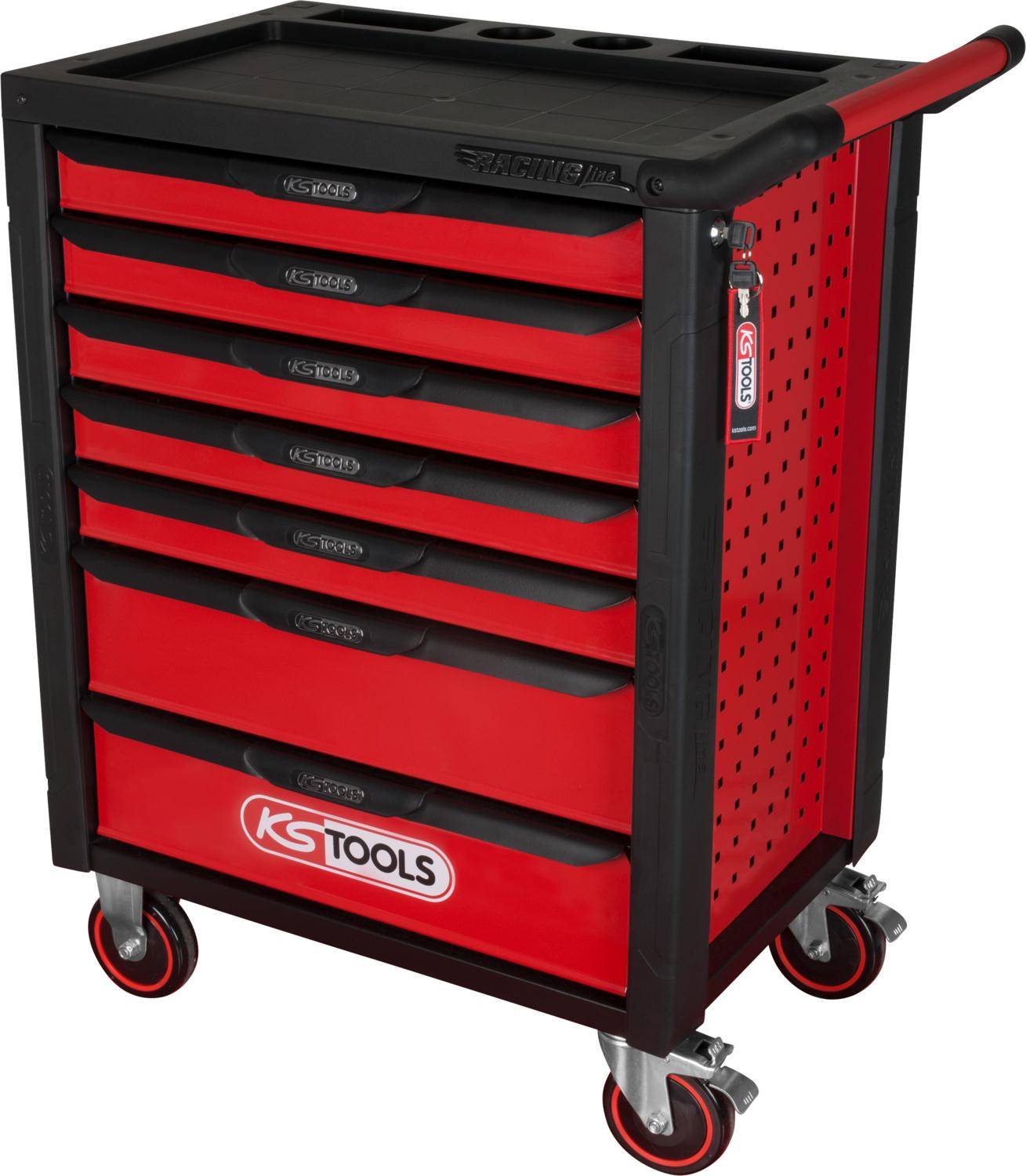 KS TOOLS RACINGline SCHWARZ/ROT Werkstattwagen mit 7 Schubladen