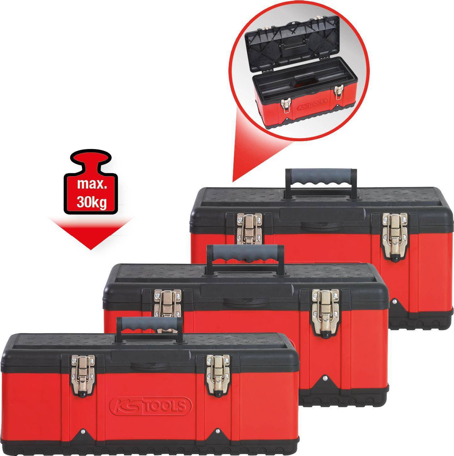 KS TOOLS Kunststoff-Stahlblech-Werkzeugkisten-Satz, 3-tlg