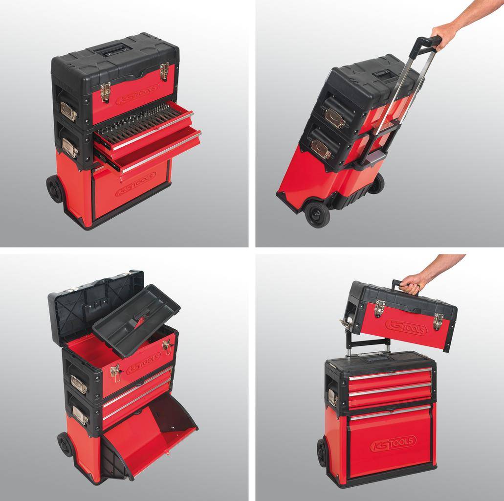 KS TOOLS Fahrbarer Kunststoff-Stahlblech-Werkzeugkasten