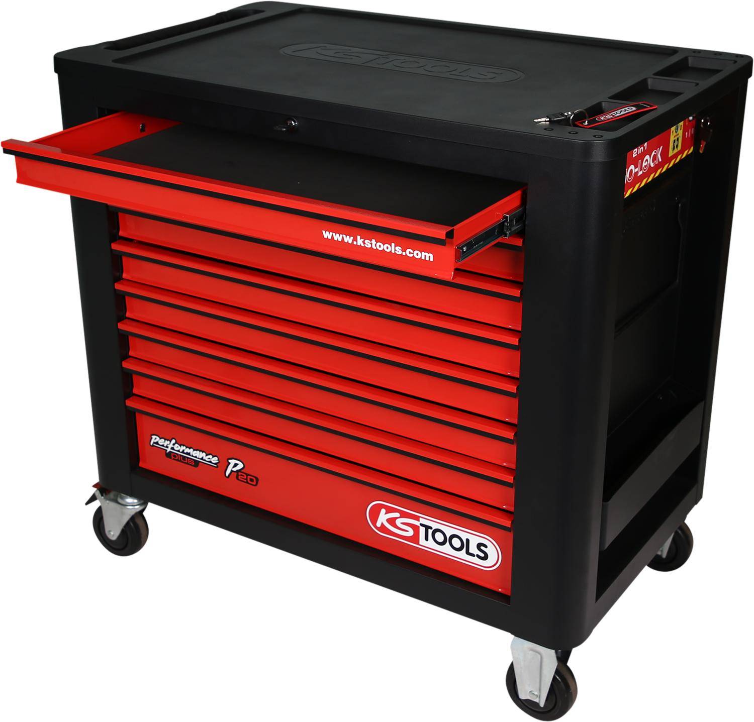 KS TOOLS PERFORMANCEplus P20 SCHWARZ/ROT Werkstattwagen mit 8