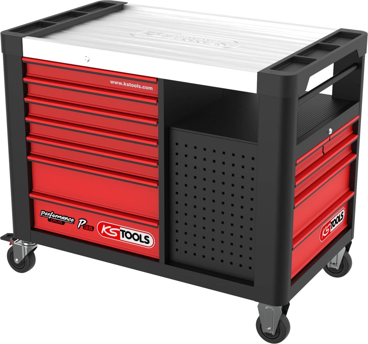 KS TOOLS PERFORMANCEplus P35 SCHWARZ/ROT Werkstattwagen mit 12