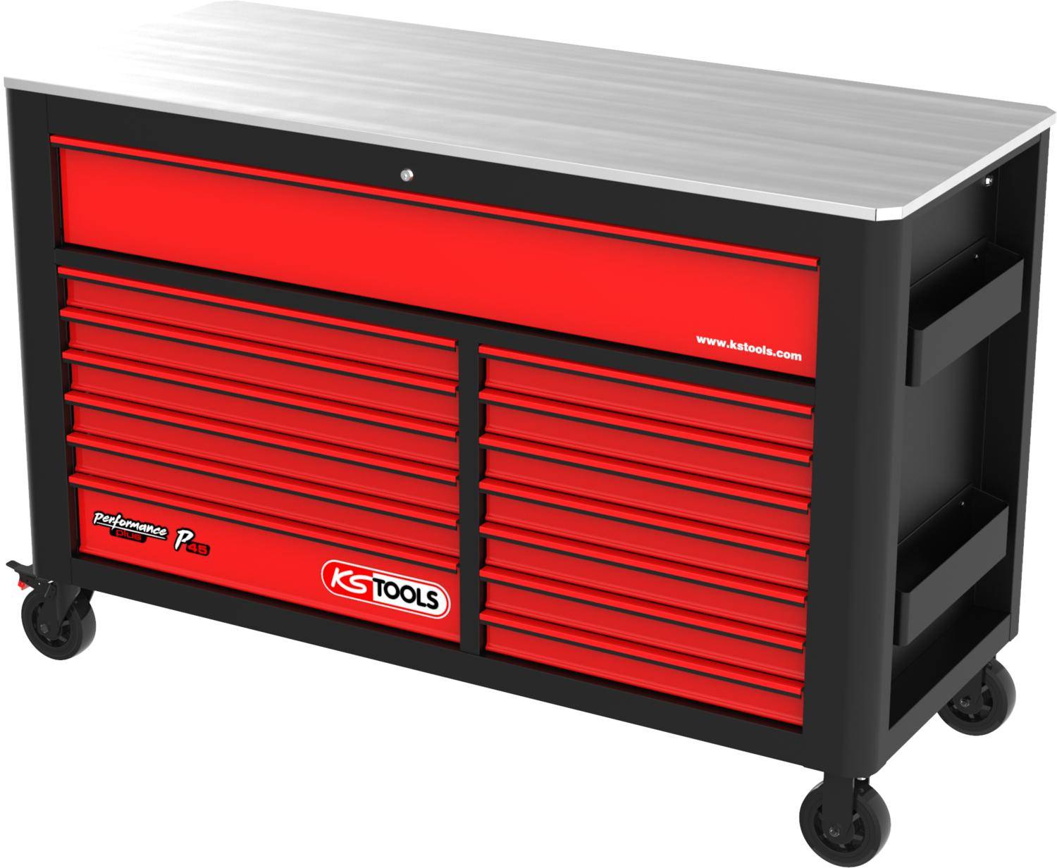 KS TOOLS PERFORMANCEplus P45 SCHWARZ/ROT Werkstattwagen mit 14